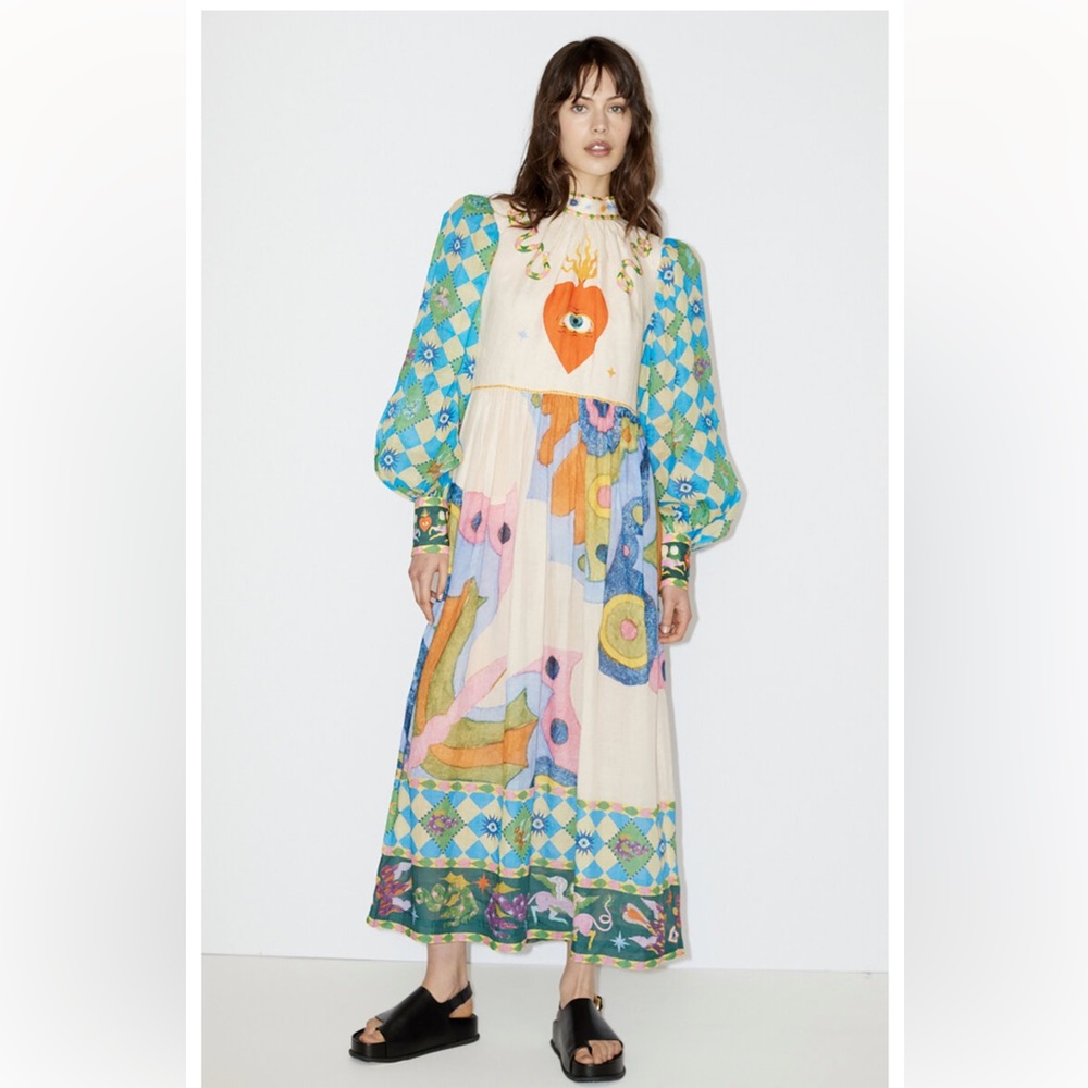 Alèmais Lou Balloon Sleeve Garden Party Midi Dress REPLICA